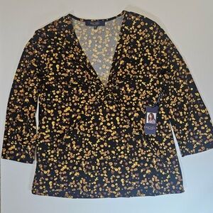 Rachel Rachel Roy Blouse Womens XL Brown Black Gold Polka Dot Stylish Trendy Top